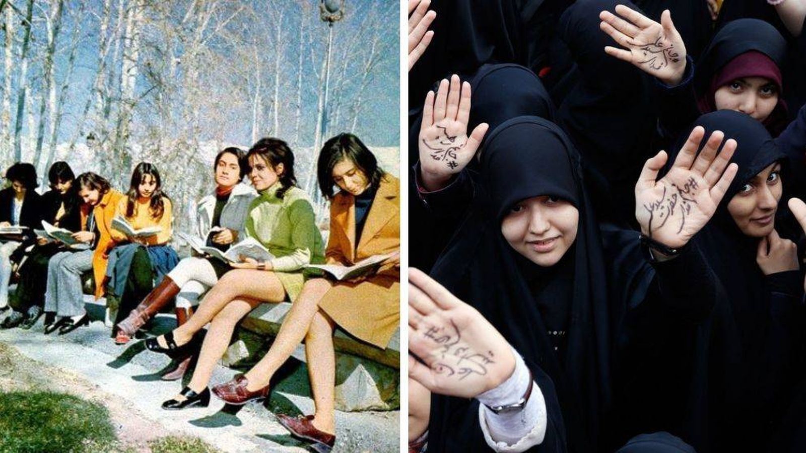Foto: A la izquierda, estudiantes iraníes en Teherán en 1971; a la derecha, una imagen de 2018 (Fouman/Reuters)
