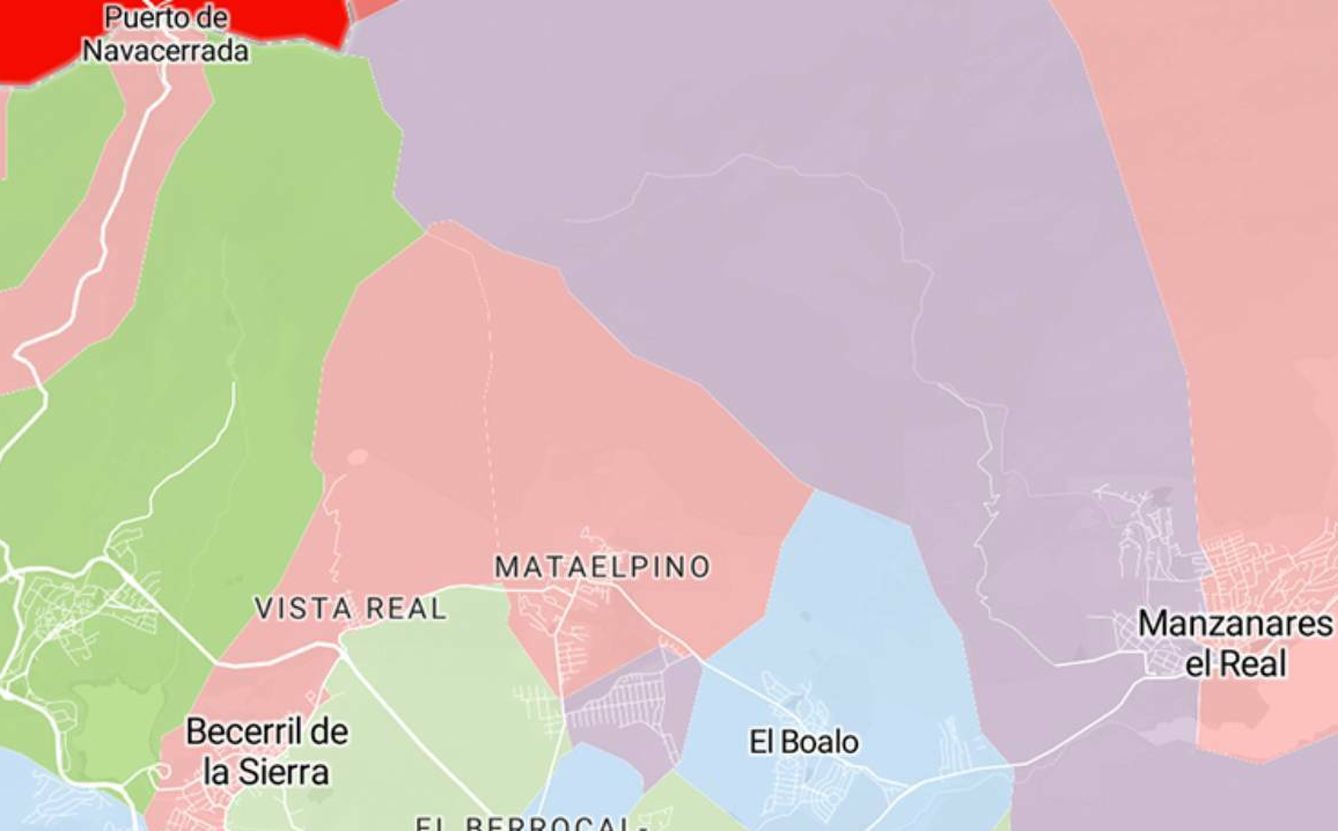 Mapa del voto por zona censal en 2019 en torno a La Maliciosa. (Unidad de Datos de EC y Diseño)