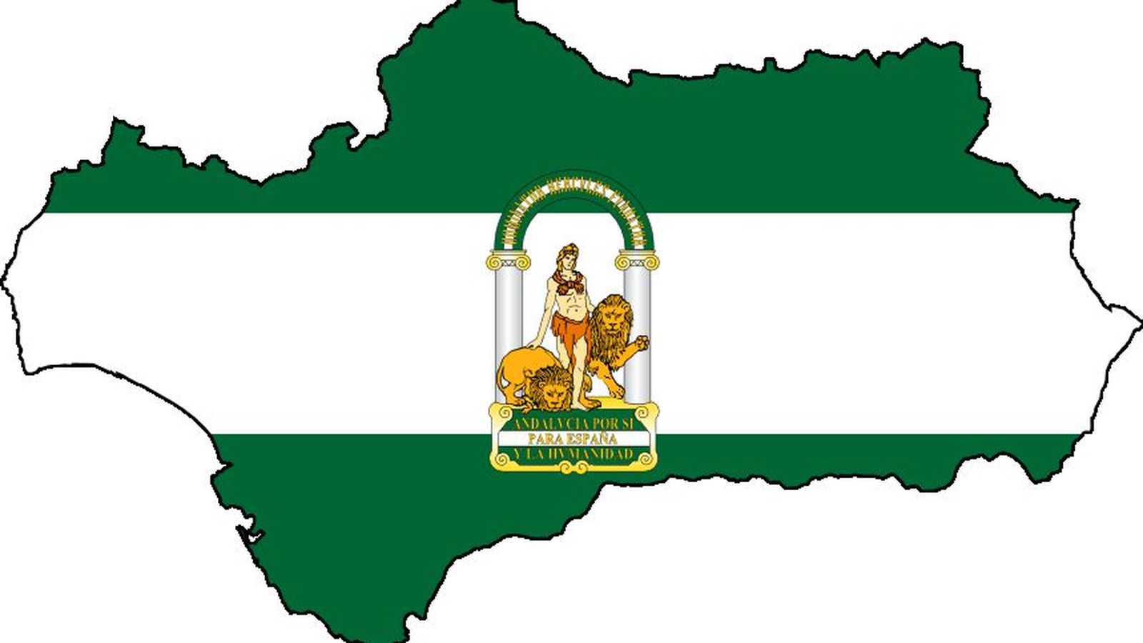 Foto: Bandera de Andalucía superpuesta sobre el contorno de la Comunidad Autónoma (CC)
