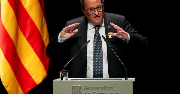 Foto: El presidente de la Generalitat, Quim Torra, durante la conferencia. (EFE)