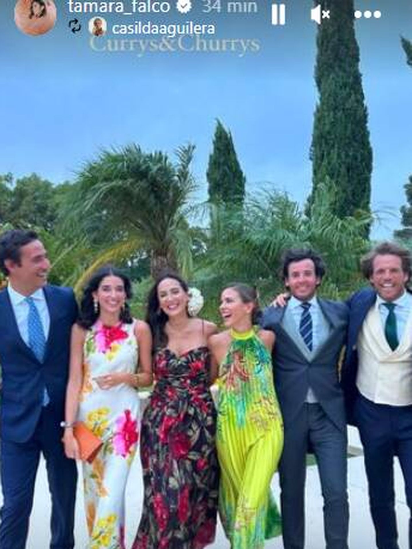 Tamara Falcó con Iñigo Onieva y otros invitados, en la boda de Bergel. (IG)