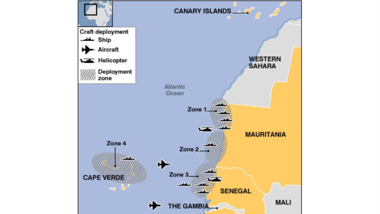 Despliegue en el año 2006 de la primera operación de Interior y de Frontex frente a las costas de África Occidental.