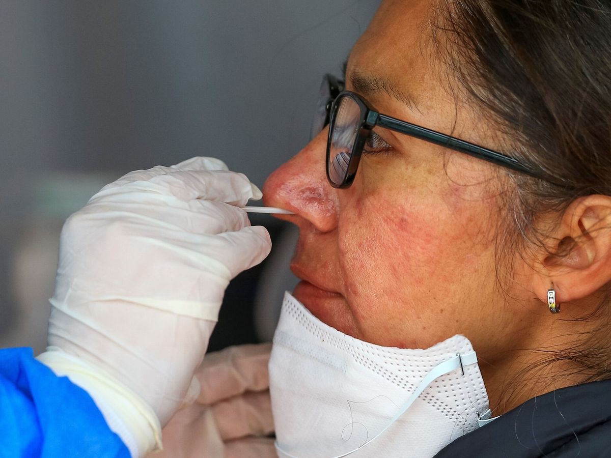 Foto: Una mujer se somete a una prueba PCR. (EFE/José Jácome)