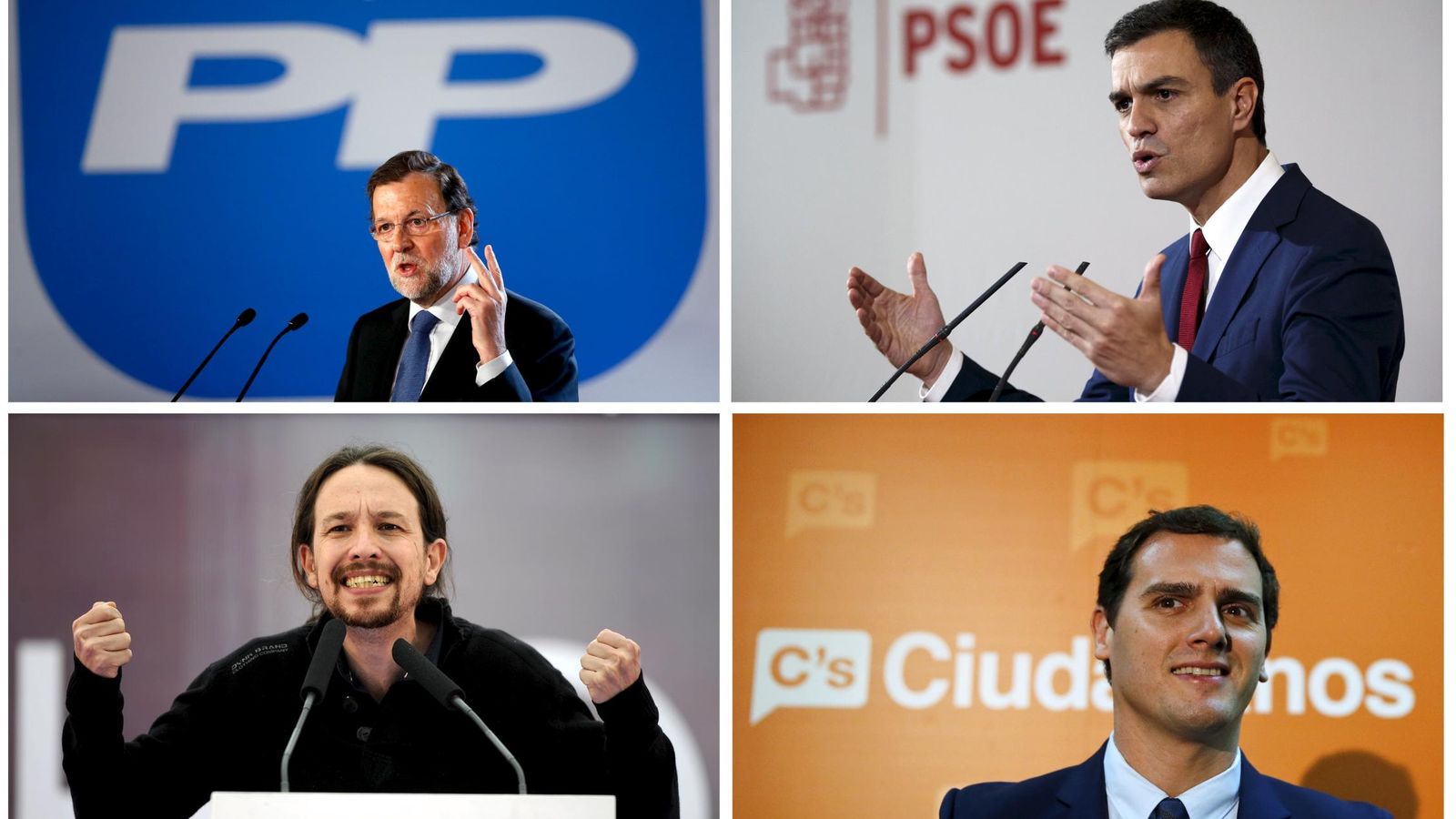 Foto: Los principales líderes: Mariano Rajoy (PP), Pedro Sánchez (PSOE), Pablo Iglesias (Podemos) y Albert Rivera (Ciudadanos). (Reuters)