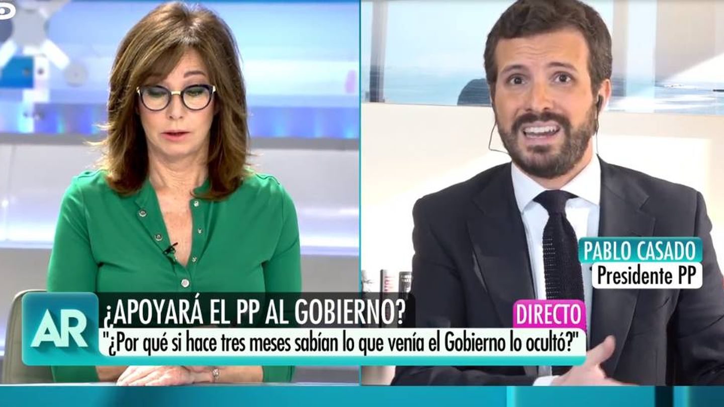 Ana Rosa, con Pablo Casado. (Telecinco)