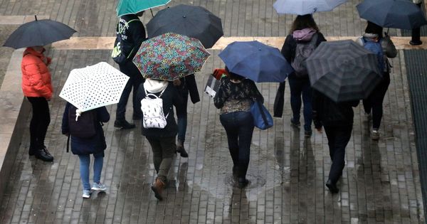 Foto: Varios jóvenes se protegen con paraguas de la lluvia. (EFE)