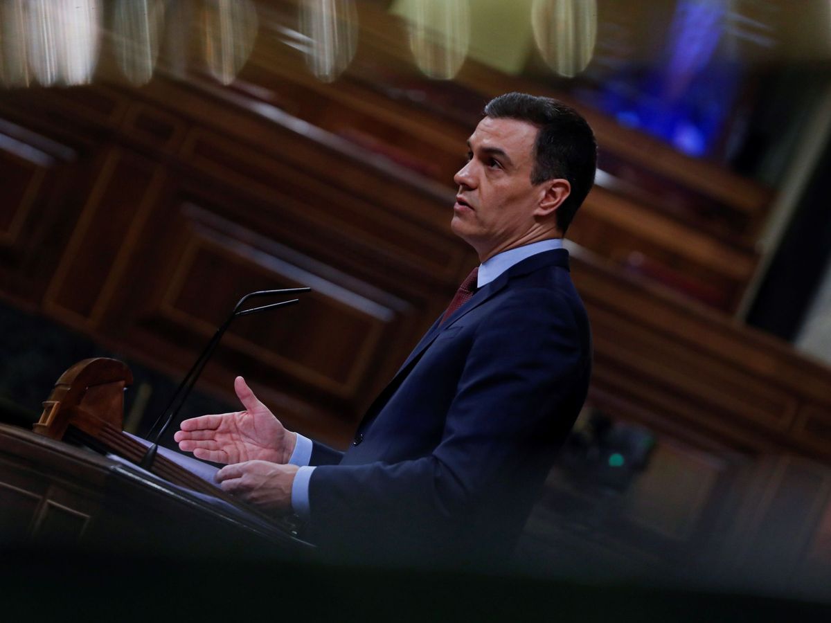 Foto: El presidente del Gobierno, Pedro Sánchez, durante su intervención en el pleno del Congreso. (EFE)
