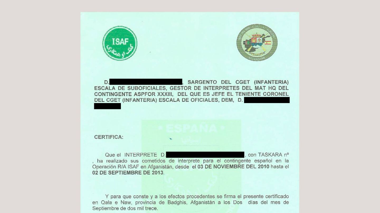 Documento que certifica los servicios prestados por Ismael al ejército español. 