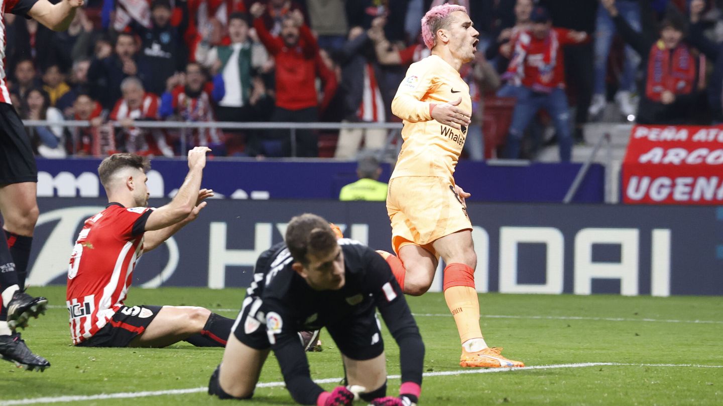 Griezmann celebra su gol frente al Athletic. (EFE/Juan Carlos Hidalgo). 