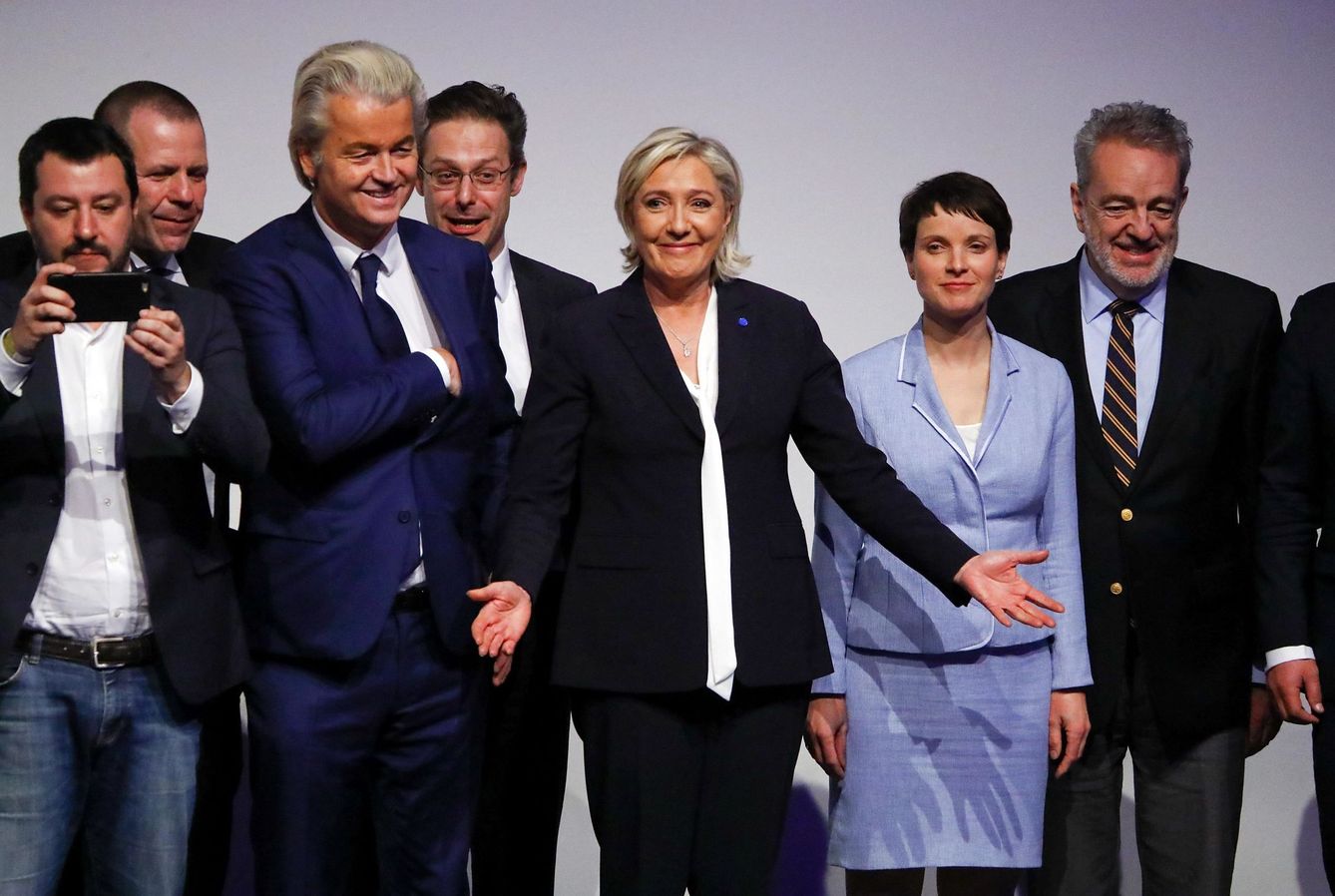 Salvini, Le Pen, Geert Wilders y la exlíder de AFD, en una reunión de líderes de extrema derecha europea. (Reuters)