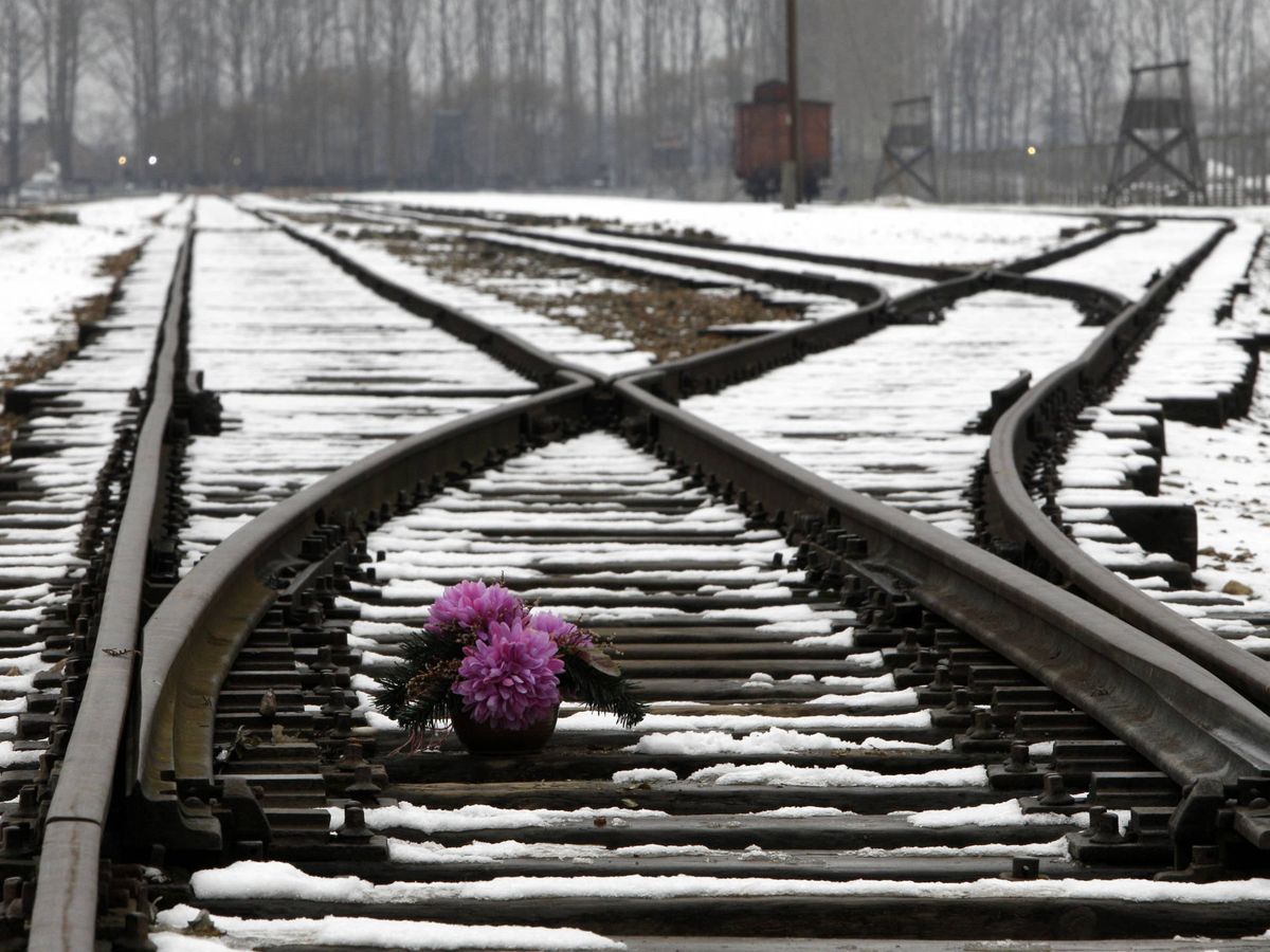 Foto: Flores frente al campo de concentración de Auschwitz. (Reuters)