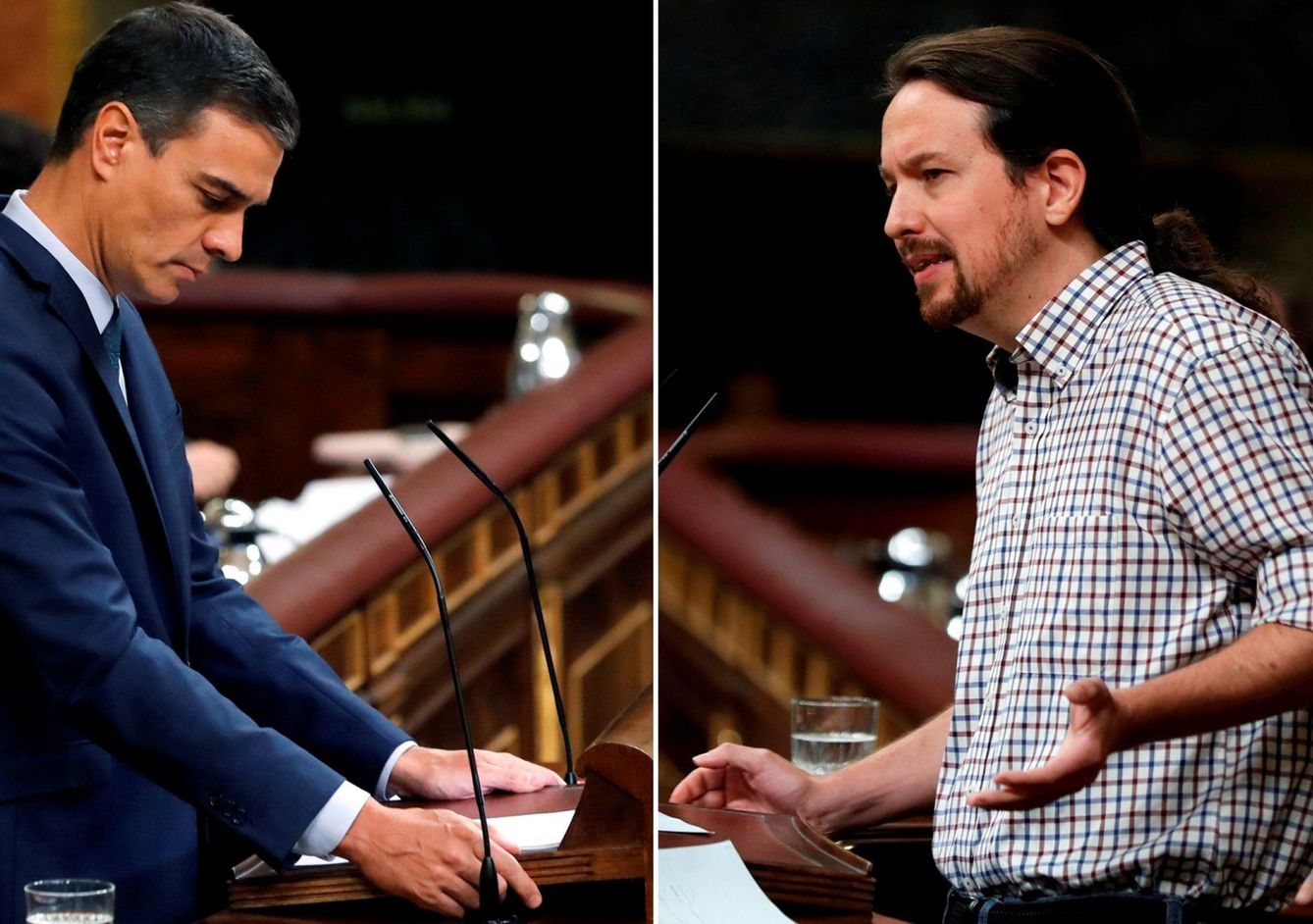 Pedro Sánhez y Pablo Iglesias durante el debate de investidura. (EFE)