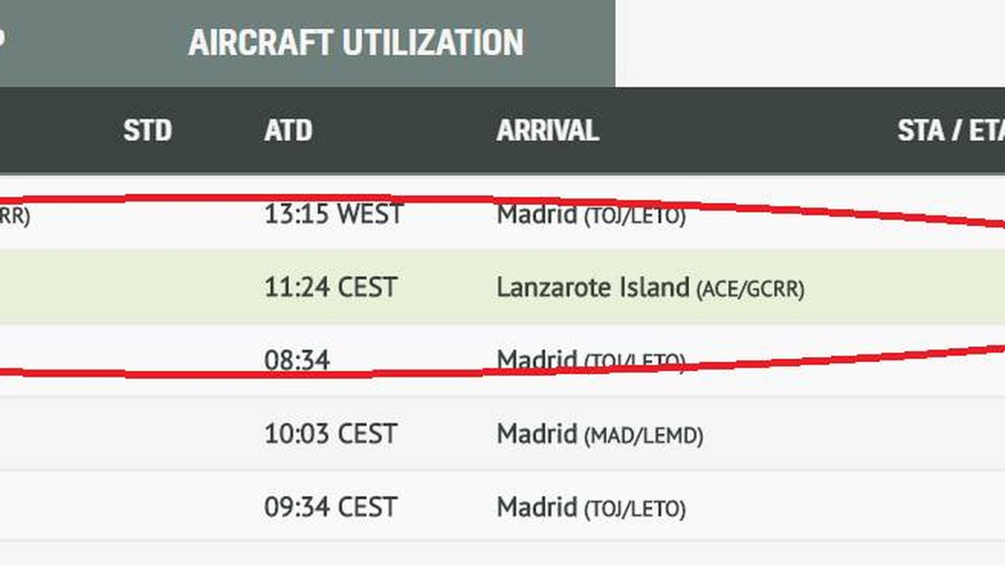 El registro del vuelo del Falcon a Lanzarote el 5 de agosto. (Radarbox)