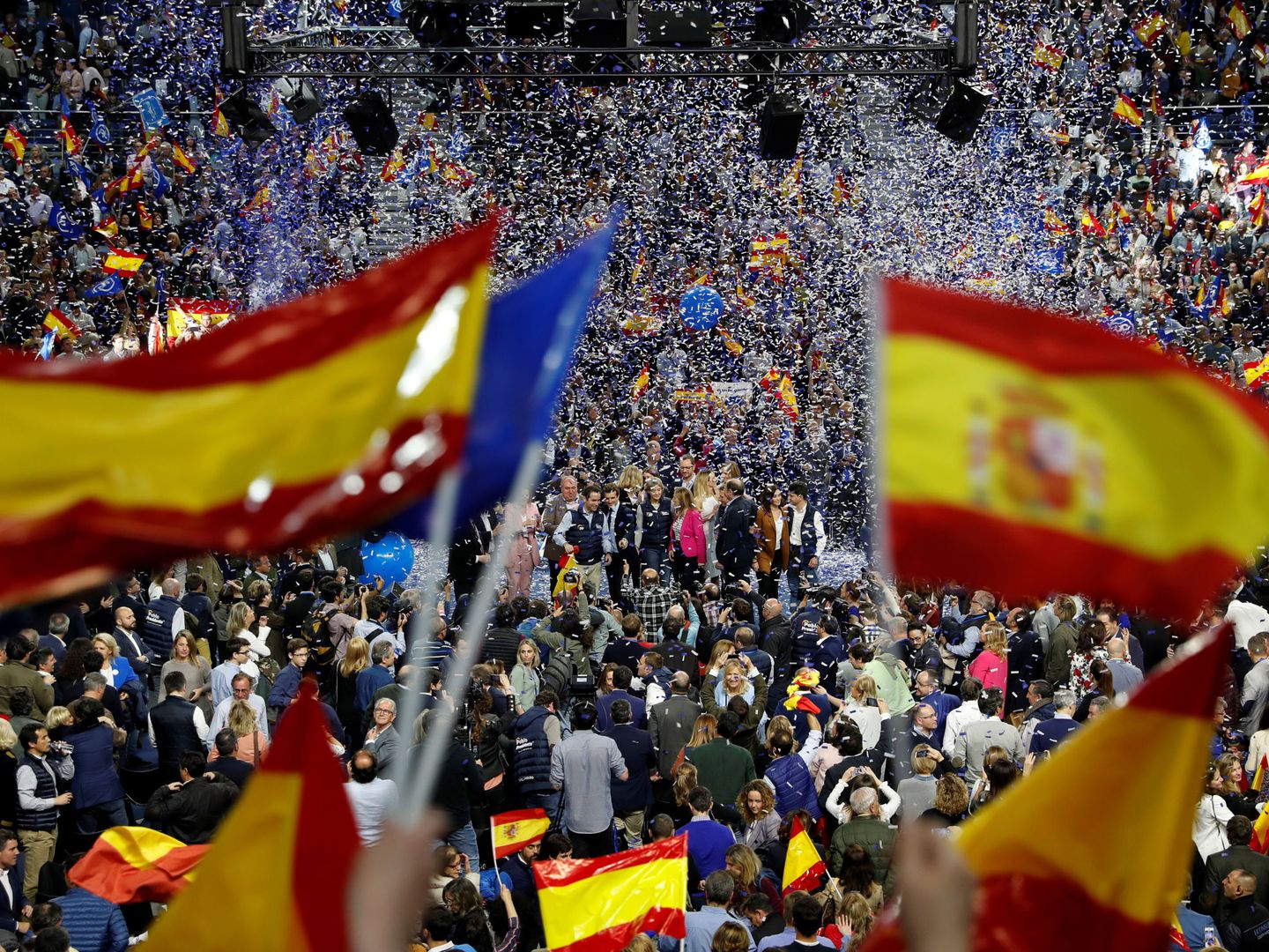 Pablo Casado, durante el mitin de cierre de campaña del 28-A en el WiZink Center de Madrid, este viernes. (Reuters)