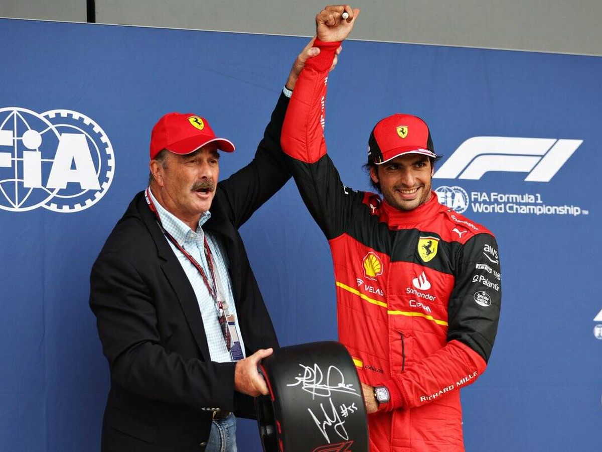 Foto: Nigel Mansell hizo de maestro de ceremonias para la primera pole de Sainz en la F1 (Fórmula 1)