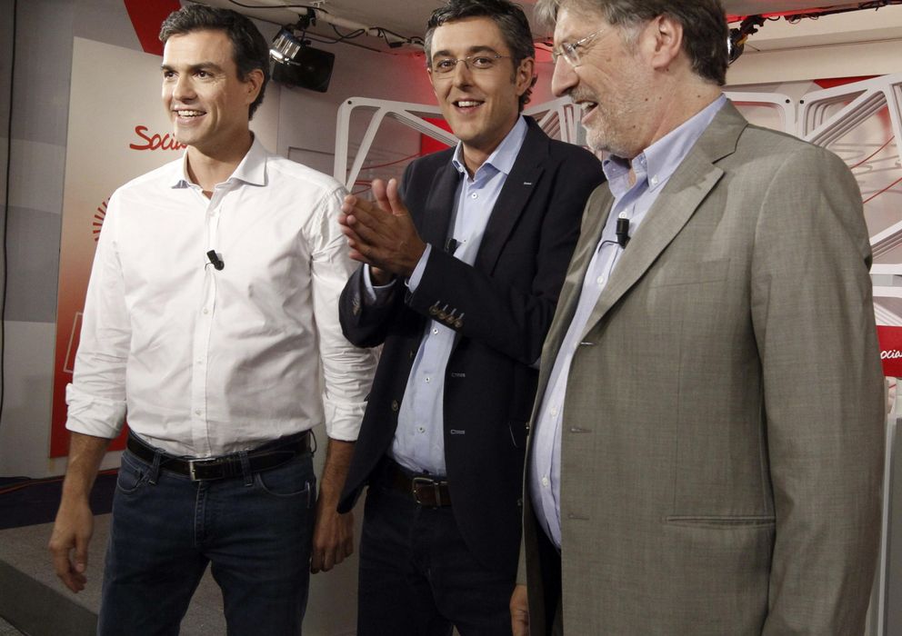 Foto: Sánchez, Madina y Pérez Tapias durante su único debate (EFE)