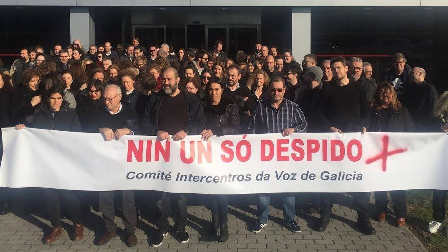 Protesta de los trabajadores de 'La Voz de Galicia' el pasado 10 de enero.