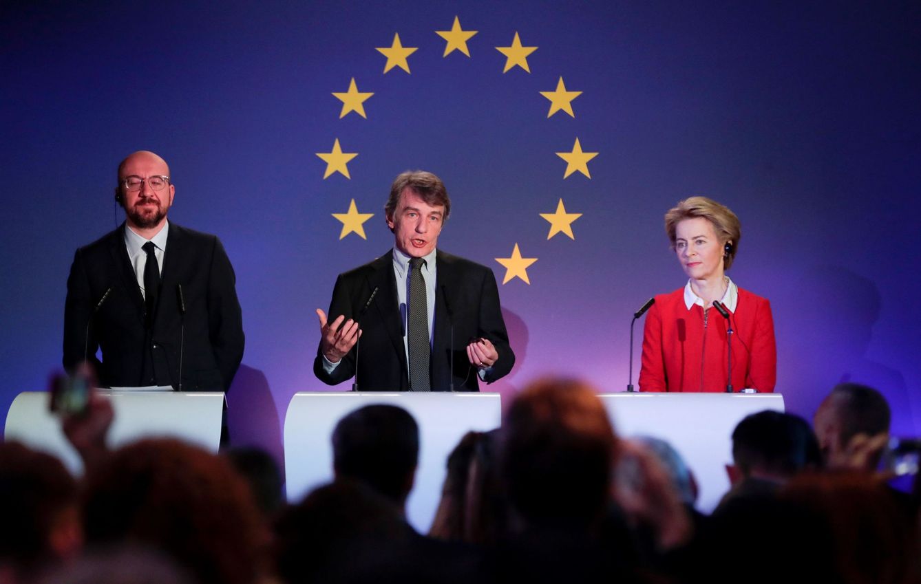 Charles Michel, David Sassoli y Ursula von der Leyen, el pasado 31 de enero en Bruselas. (EFE)