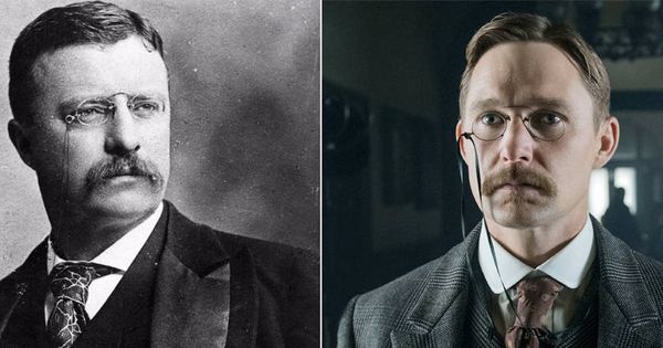 Foto: Theodore Roosevelt en una imagen de archivo y a su derecha Brian Geraghty caracterizado como él. (E.Villarino)