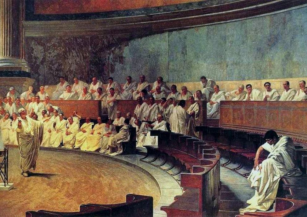 Foto: Cicerón ataca a Catilina en el senado romano (Cesare Maccari)
