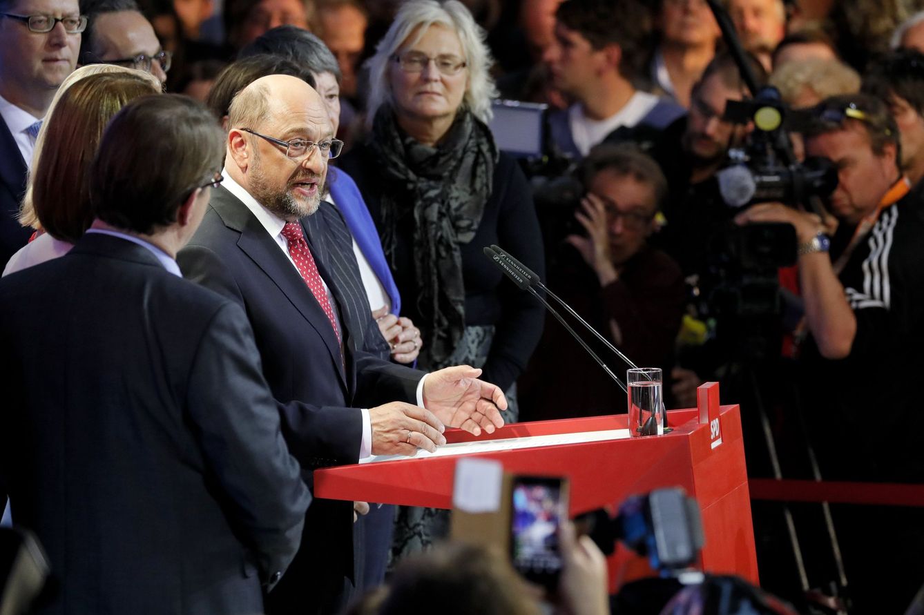 Martin Schulz, líder de los socialdemócratas alemanes, durante su primera comparecencia tras conocerse los resultados. (EFE)