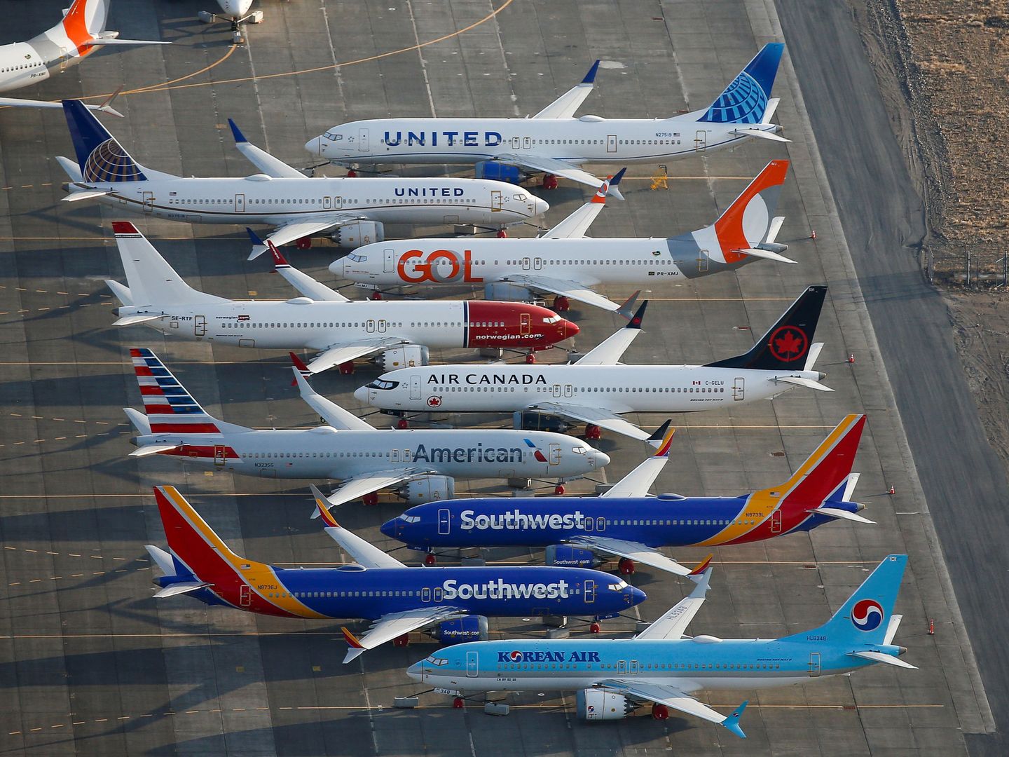 Varios Boeing 737 MAX en el International Airport de Moses Lake, en Washington. (Reuters)