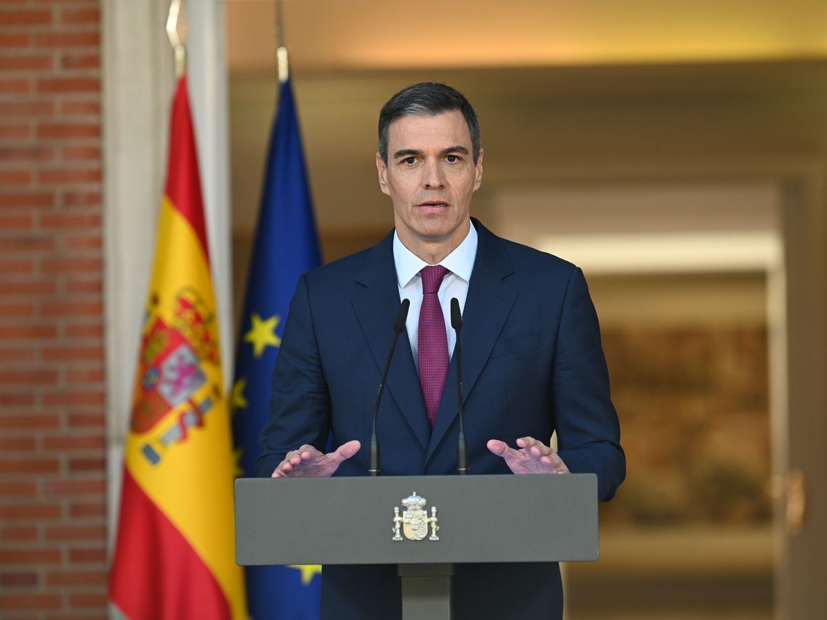 Foto: El presidente del Gobierno, Pedro Sánchez, comparece en el Complejo de la Moncloa. (Europa Press/Moncloa)