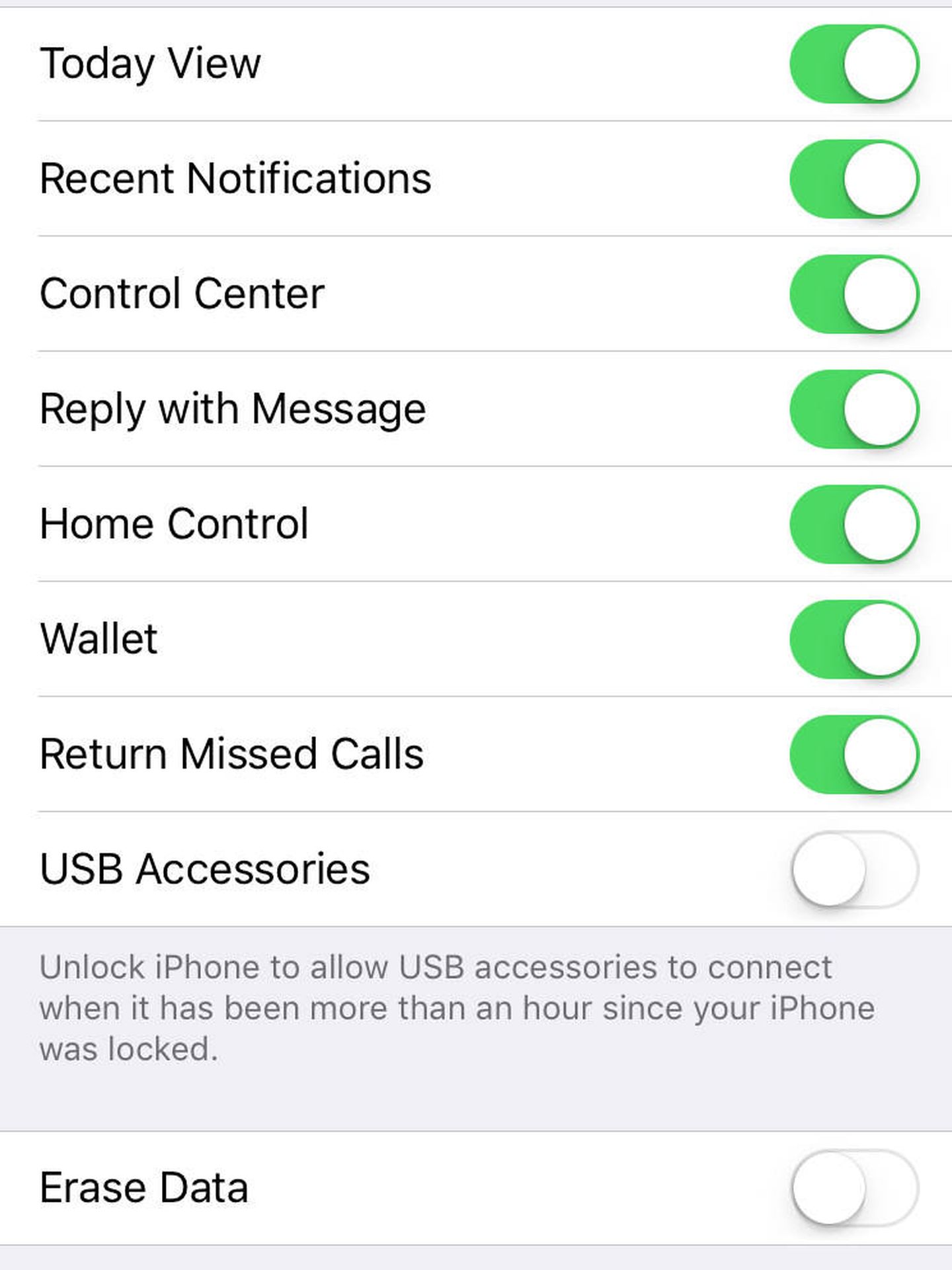 Así aparece 'USB Restricted Mode' en el apartado de Configuración del iPhone (Foto: MotherBoard)