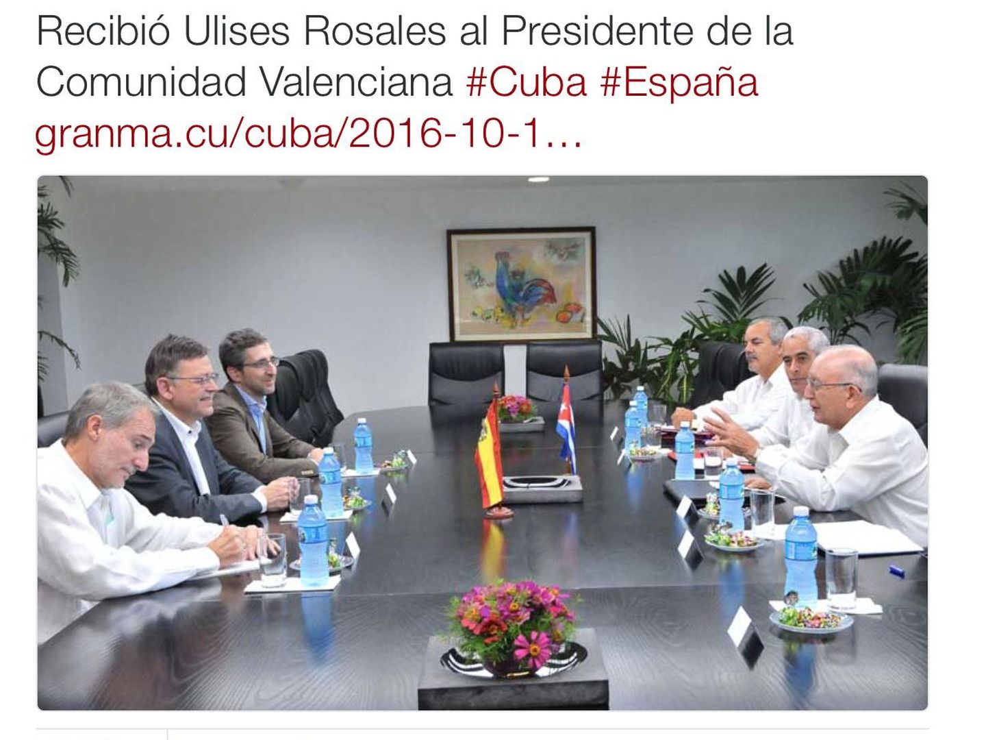 El periódico Granma, del Partido Comunista de Cuba, difundió por Twitter la noticia de la visita de Puig.