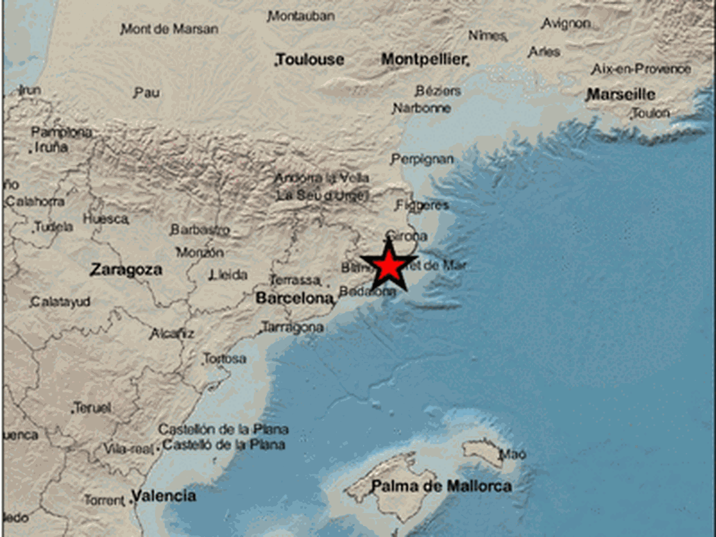 Epicentro del terremoto en las proximidades de Tossa de Mar. (IGN)