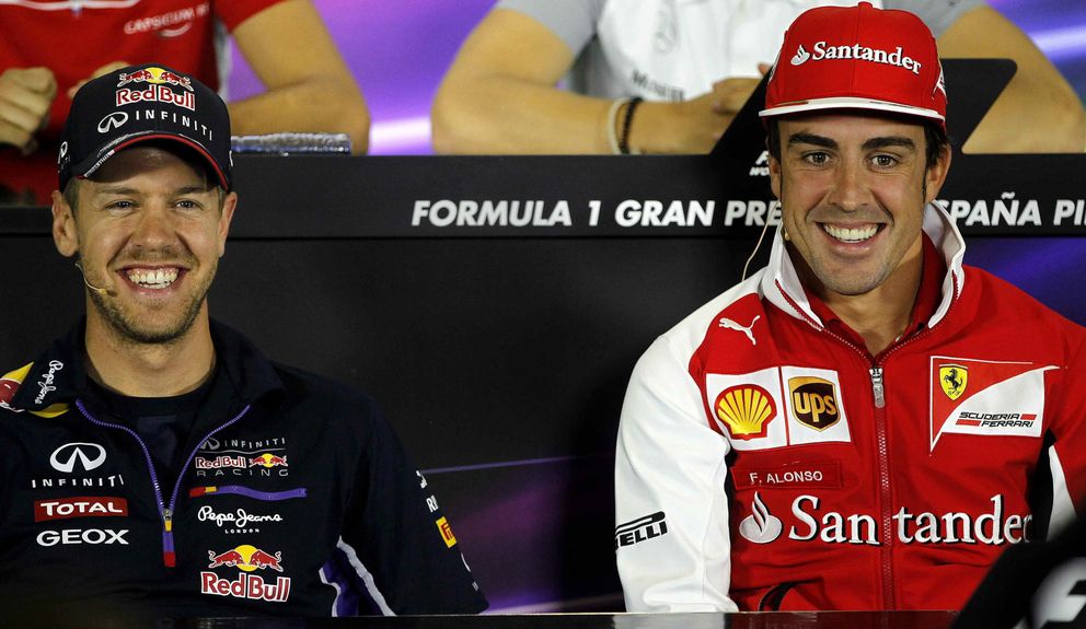 Sebastian Vettel y Fernando Alonso, en la rueda de prensa de este jueves en Montmeló. (Reuters)