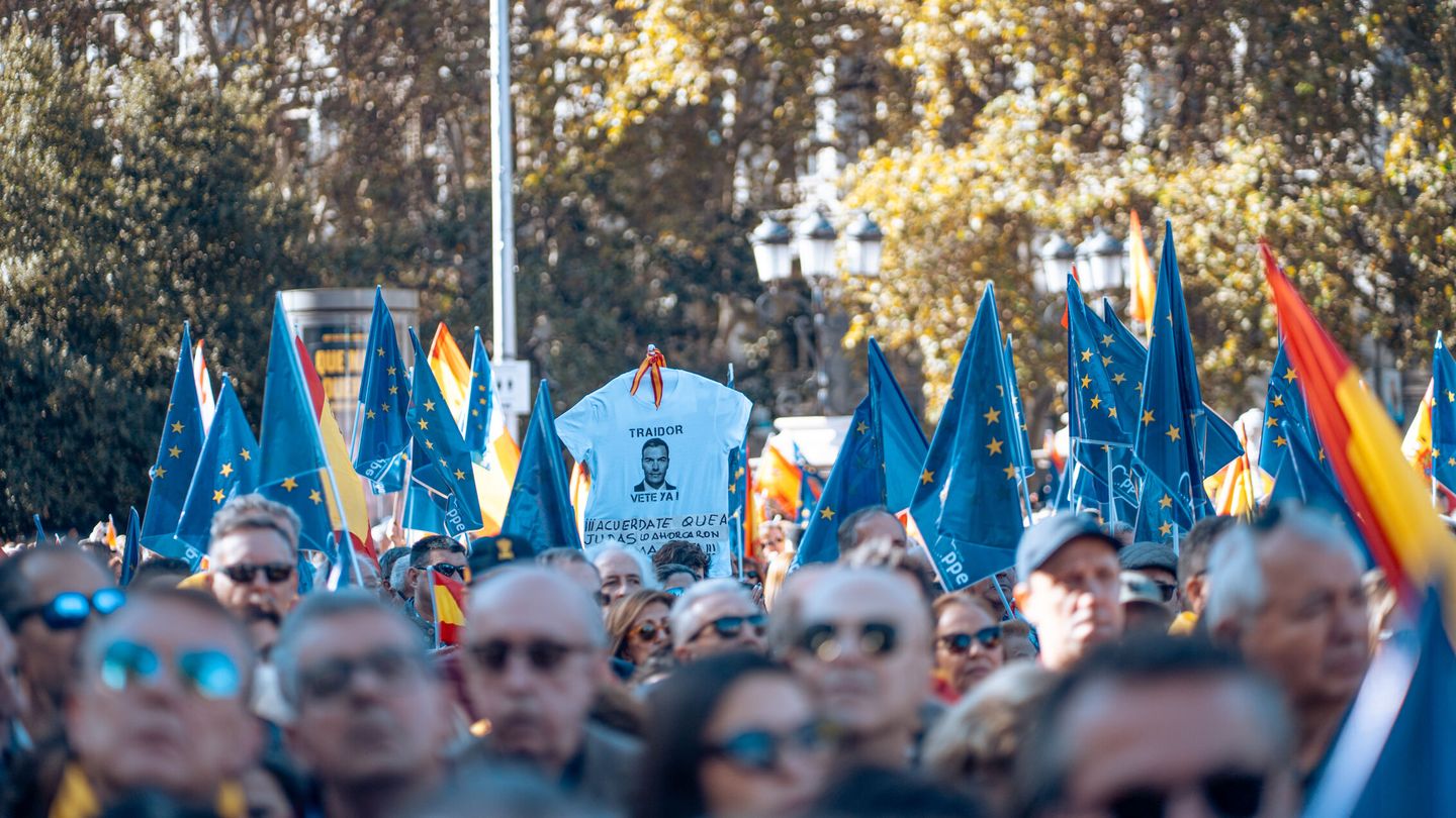Decenas de personas durante una manifestación contra la amnistía. (Europa Press/Gabriel Luengas)