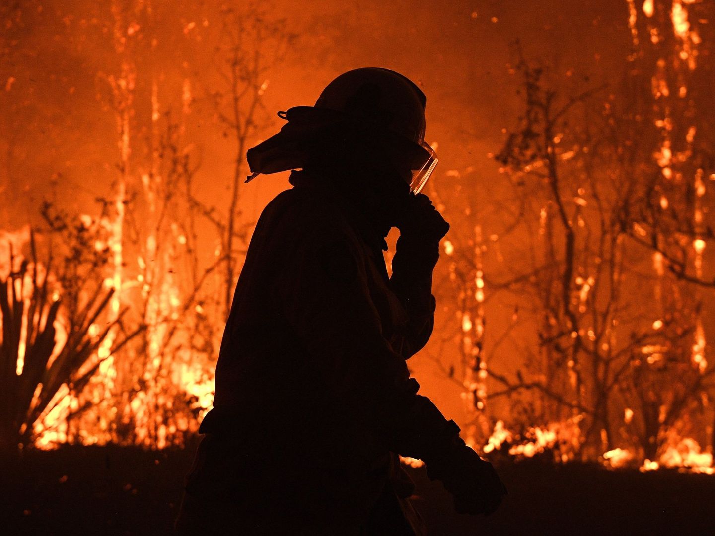 Un oficial del servicio rural de bomberos de Nueva Gales del Sur trabaja en las labores de extinción. (EFE)