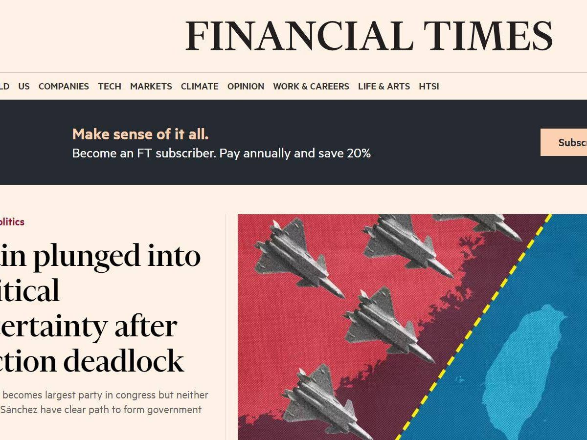 Foto: Portada del 'Financial Times', la mañana de este lunes.