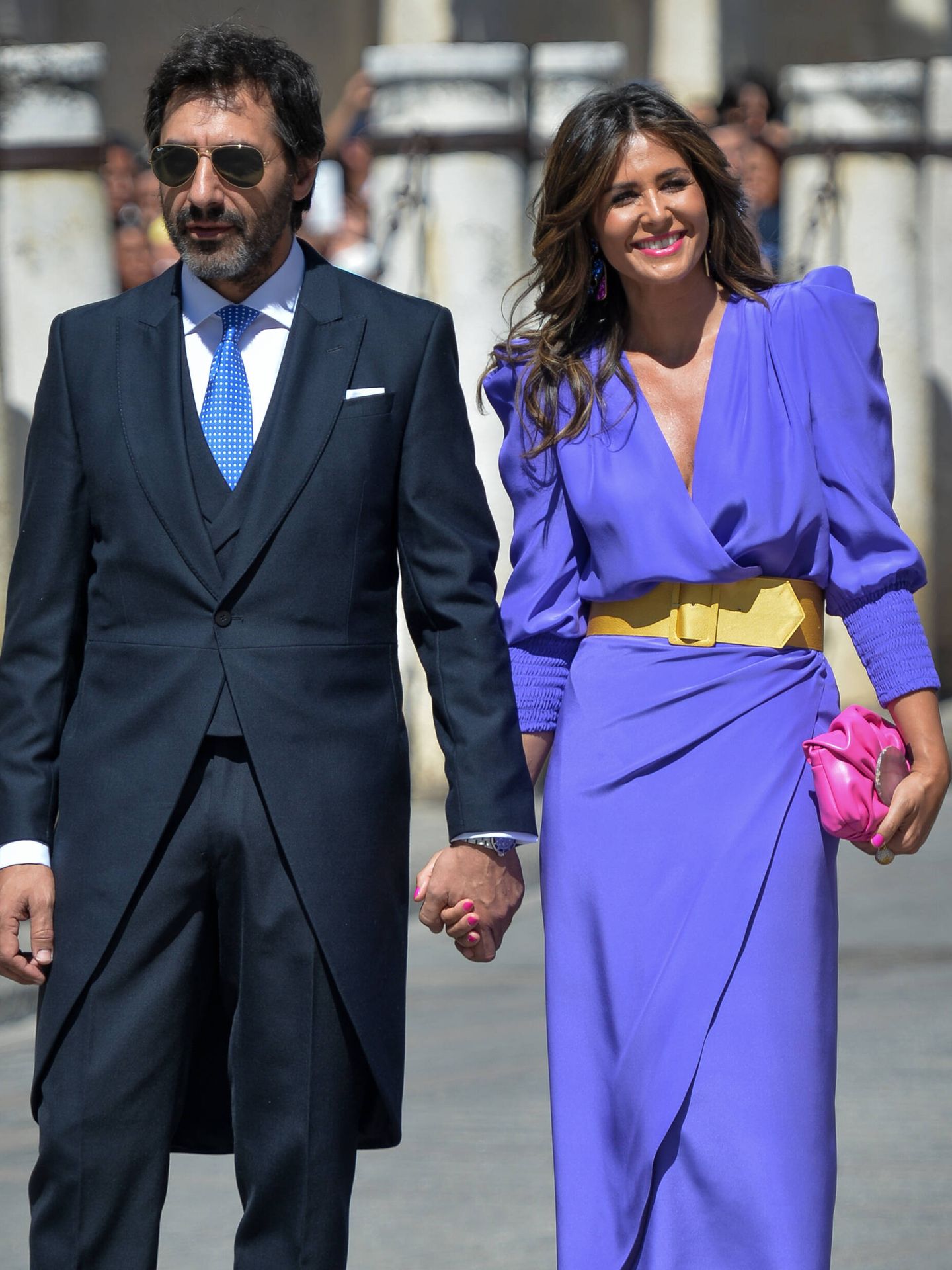 Nuria Roca y Juan del Val, en la boda de Pilar Rubio y Sergio Ramos. (Getty)