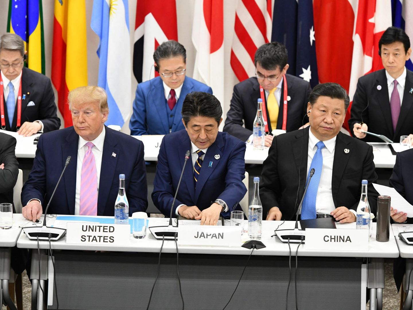 Los líderes de Estados Unidos, Japón y China, en la cumbre del G-20. (EFE)