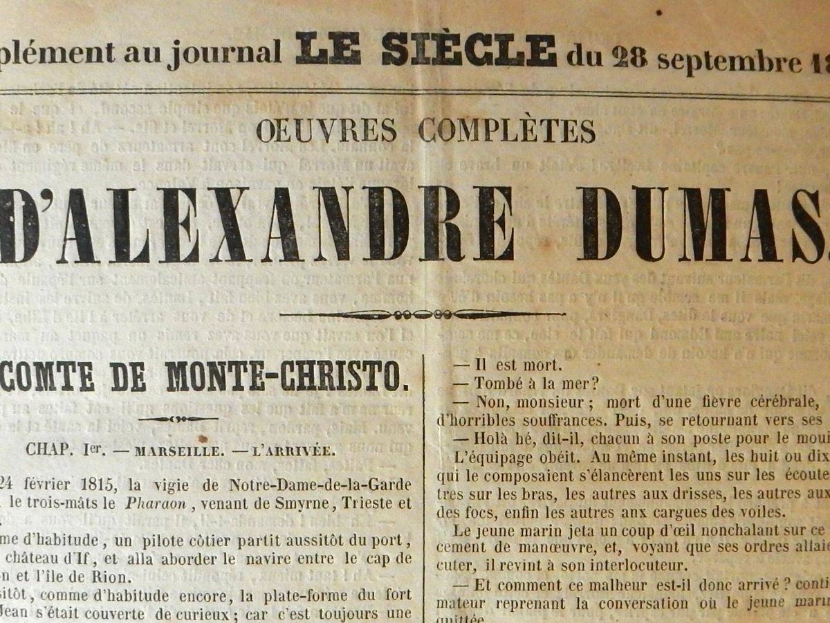 Foto: El periódico 'Le Siècle', con una entrega de 'El conde de Montecristo' de Alejandro Dumas