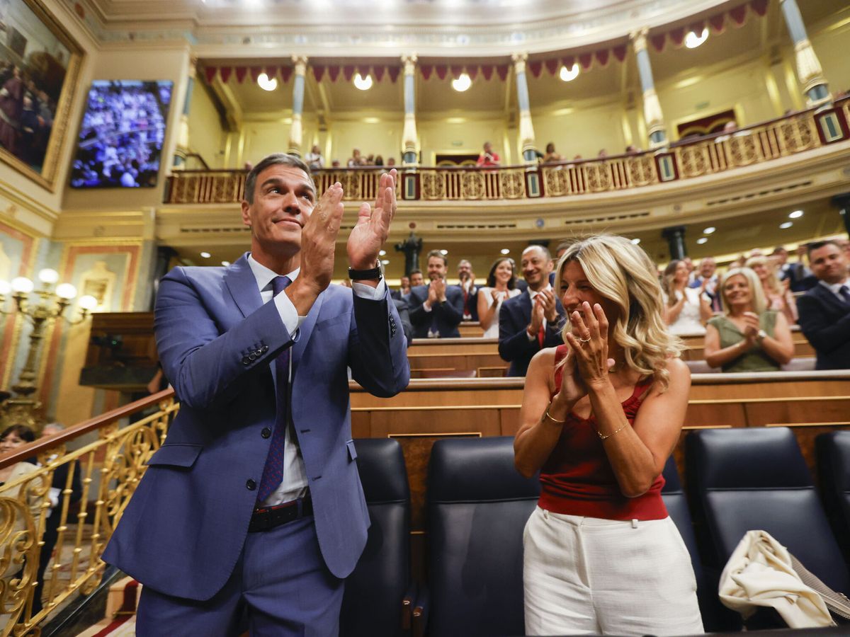 Foto: Sánchez y Díaz, en el Congreso de los Diputados. (EFE/Juan Carlos Hidalgo)