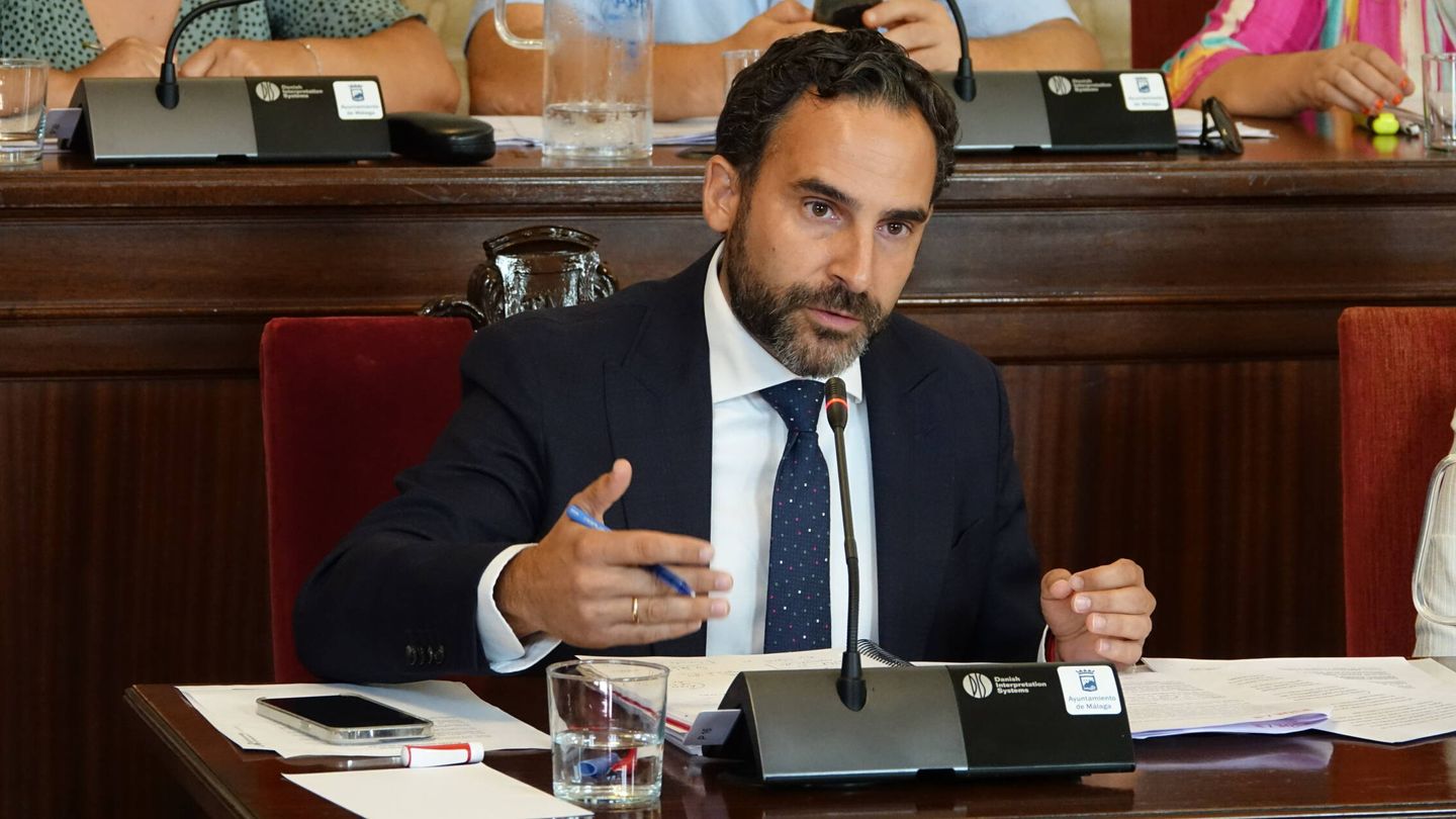 El portavoz socialista, Daniel Pérez, durante su intervención. (PSOE de Málaga)
