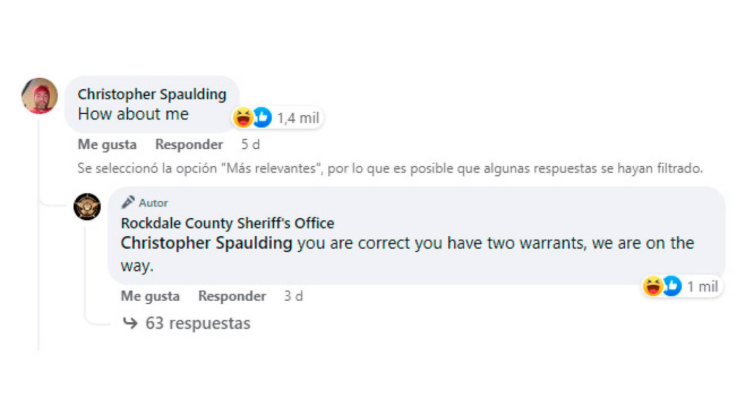 Christopher Spaulding no dudó en contestar por Facebook a la oficina del sheriff