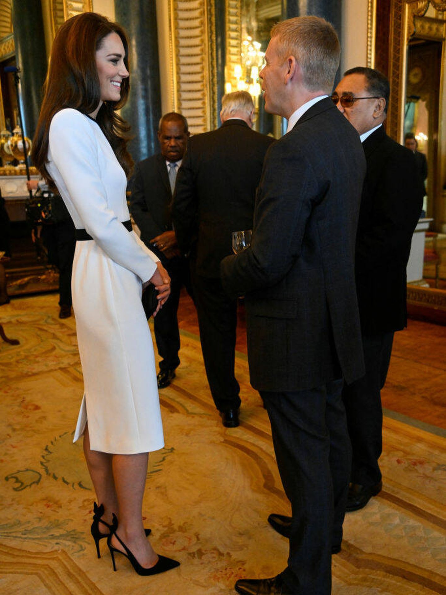 Kate Middleton, el día antes de la coronación en la recepción celebrada en palacio. (Getty)