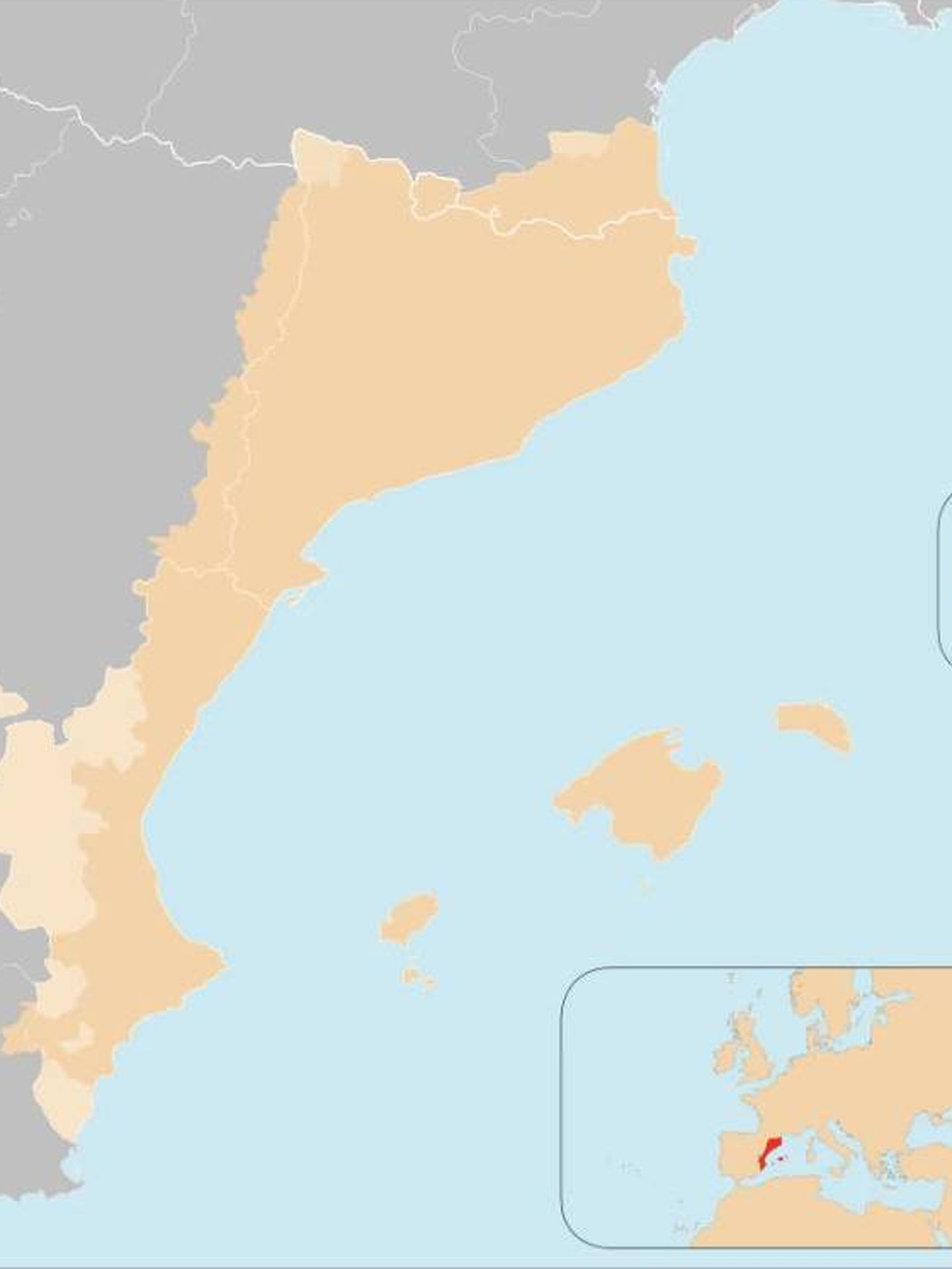 El territorio que incluiría el término más extensivo de 'Països Catalans'. (Foto: Wikipedia)