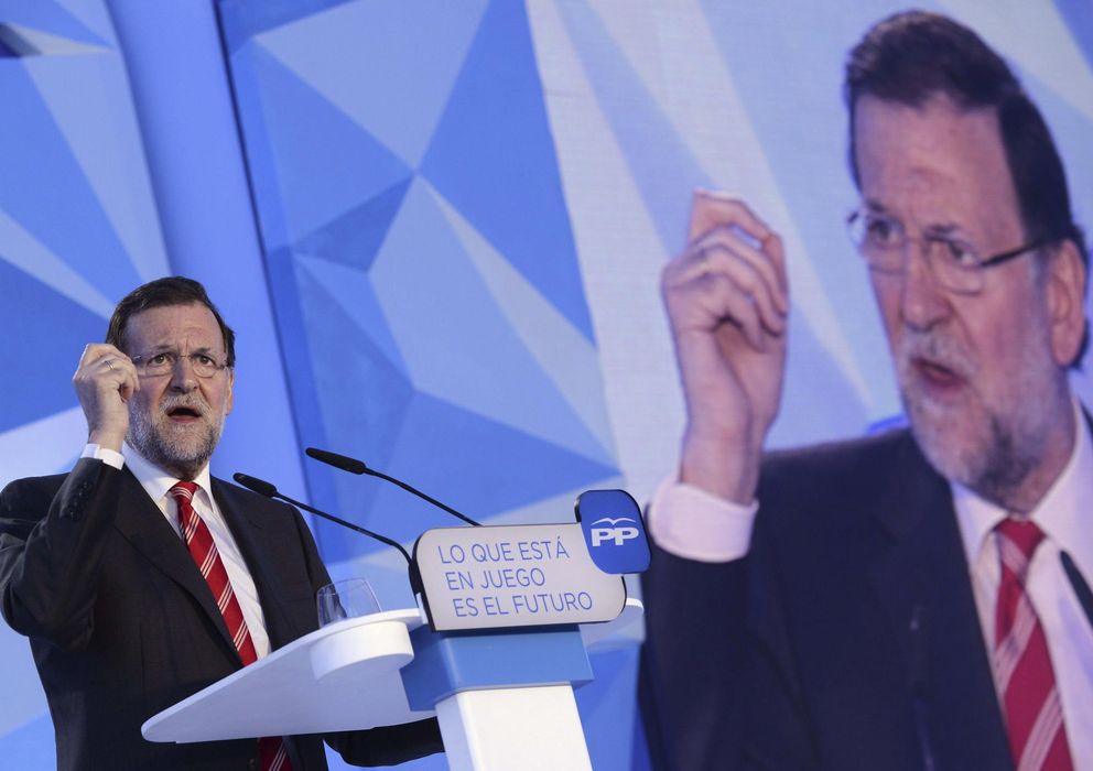 Foto: El presidente del Gobierno, Mariano Rajoy, durante el acto político en Valladolid. (EFE)