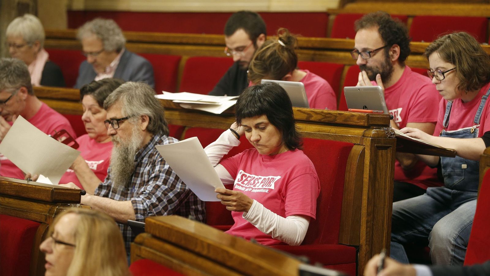 Foto:  La diputada de la CUP, Anna Gabriel (c) en el Parlamento catalán. (EFE)