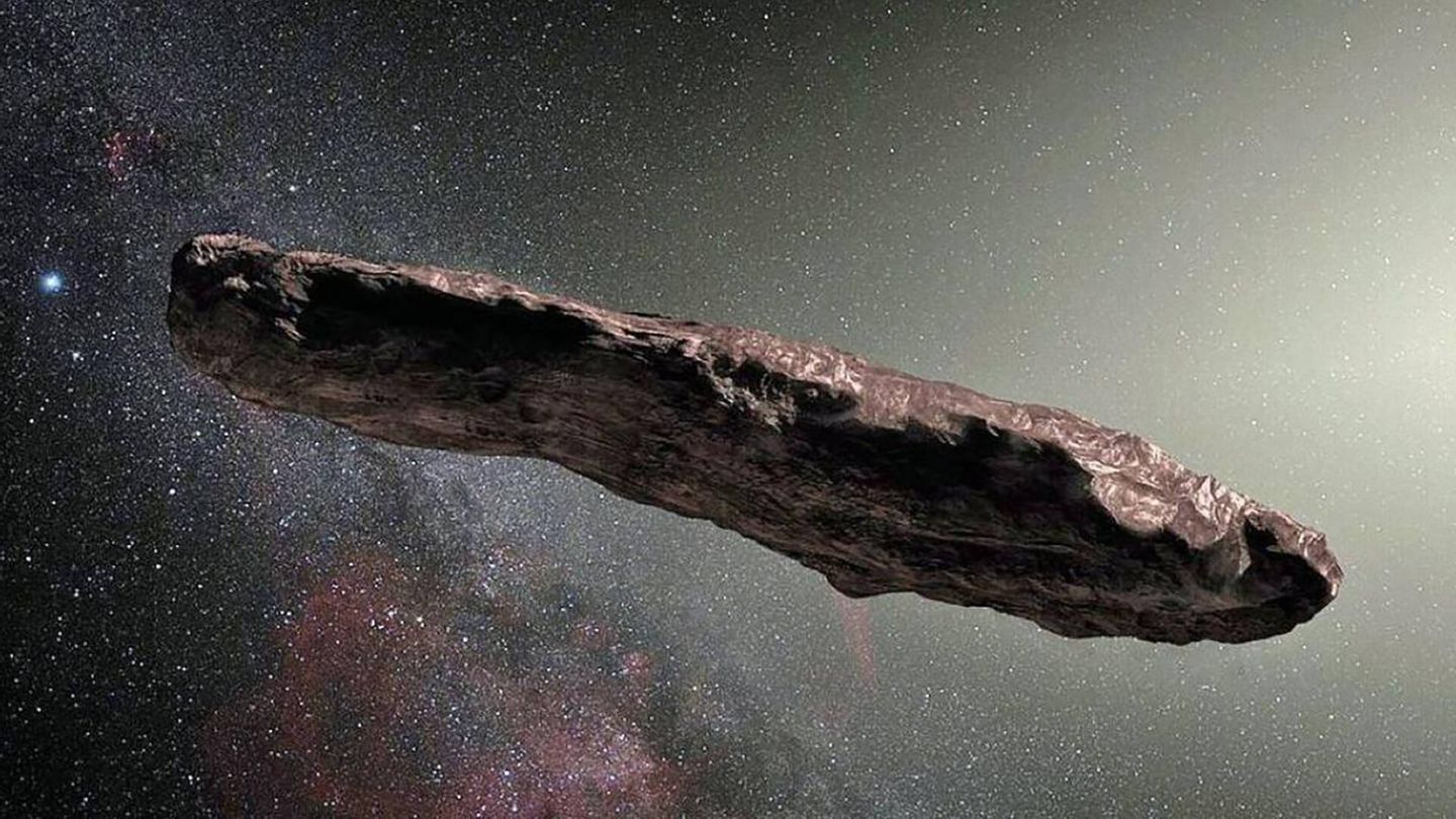 Una rendering de 'Oumuamua, un objeto cuyo comportamiento todavía sigue sin poder ser explicado.