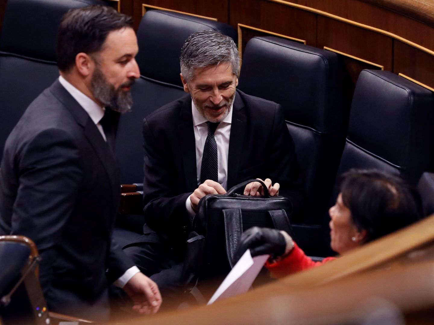 Santiago Abascal pasa ante Fernando Grande-Marlaska, en el Congreso. (EFE)