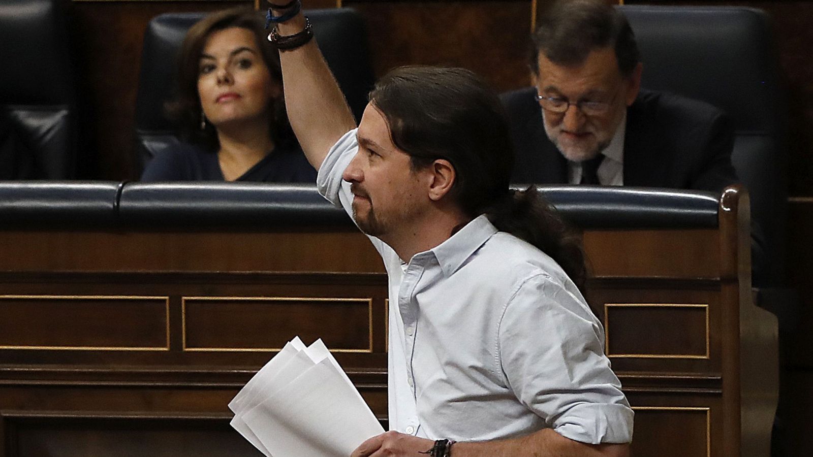 Foto: El líder de Podemos, Pablo Iglesias, en la segunda jornada del debate de investidura. (EFE