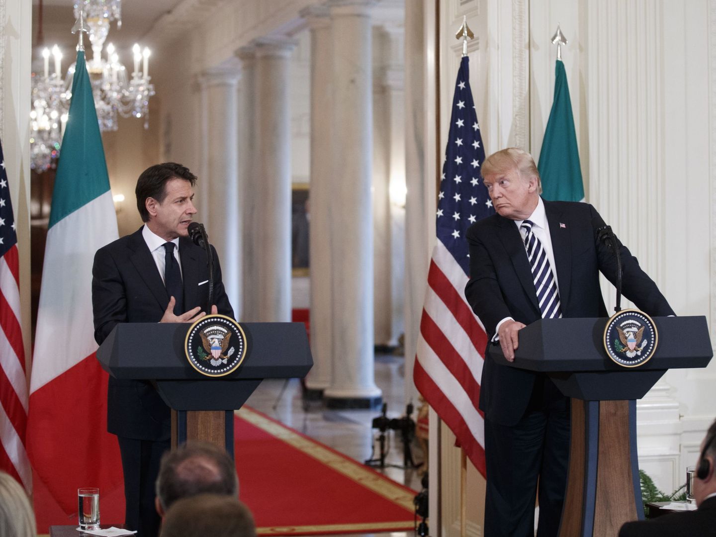 El presidente Trump y el primer ministro italiano Giuseppe Conte en la Casa Blanca, el 30 de julio de 2018. (EFE)