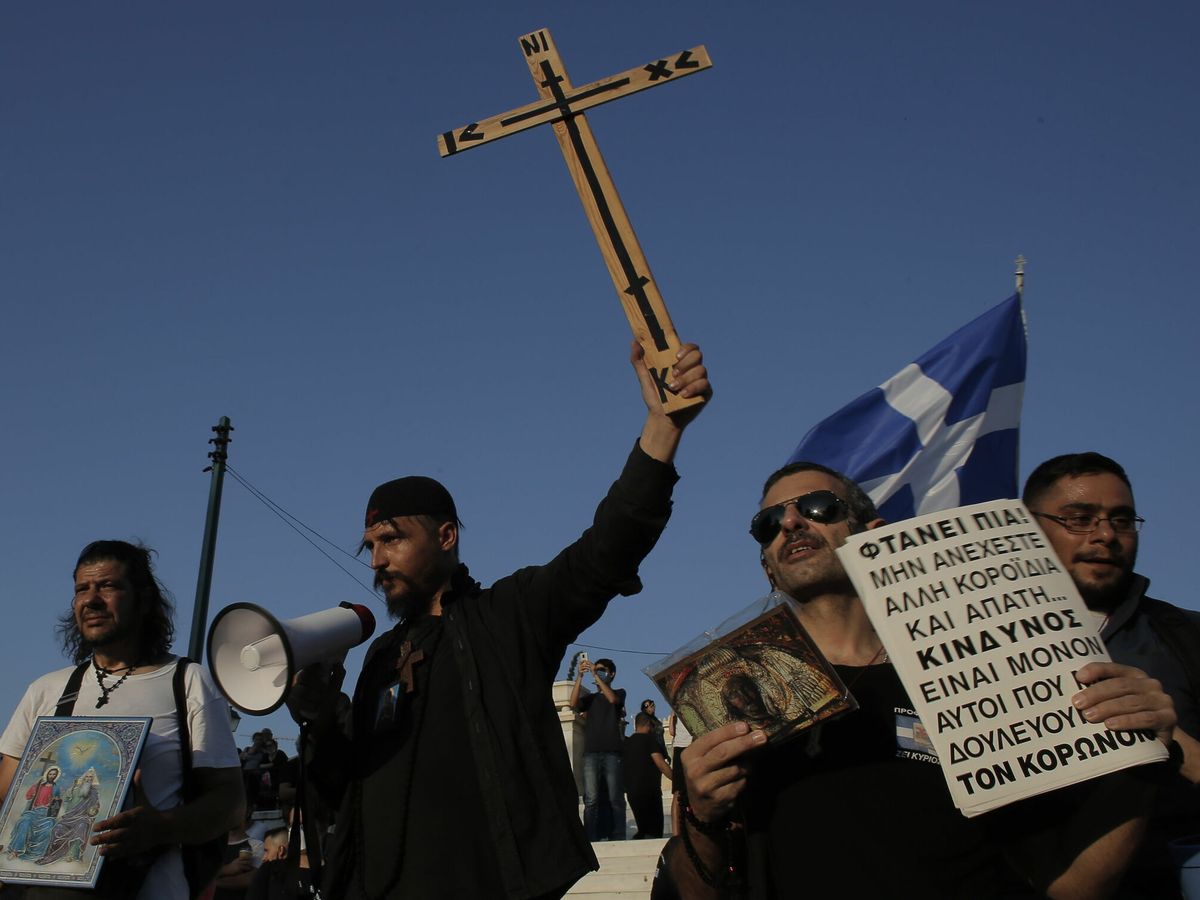 Foto: Protesta antivacunas en Atenas, Grecia. (EFE)
