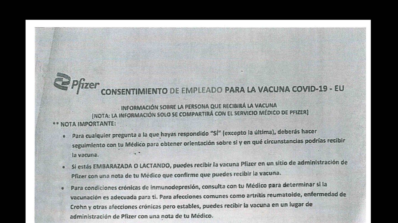 Documento confidencial de Pfizer España informando sobre la campaña privada de vacunación. (EC)